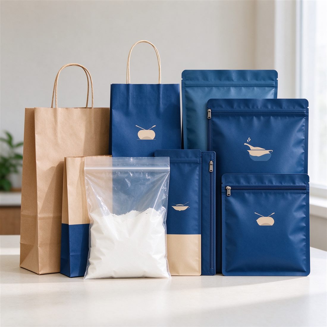 Paper bags and plastic packaging bags